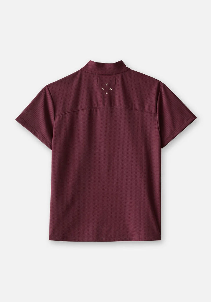 Elsa Mesh SS Zip Neck Top